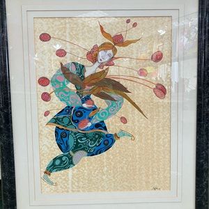 Print art piece framed with glass